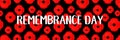 Remembrance, Anzac Day web header. Poppies flowers. Memorial banner, card.