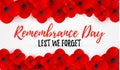 Remembrance, Anzac Day web header. Poppies flowers. Memorial banner, card.