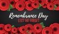 Remembrance, Anzac Day web header. Poppies flowers. Memorial banner, card.