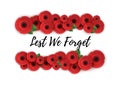 Remembrance, Anzac Day web header. Poppies flowers. Memorial banner, card.