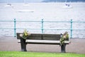 Remembrance bench seat for love partner in public park at the sea