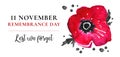 Remembrance day design concept. Poppy flower and title. Hand drawn watercolor sketch illustration Royalty Free Stock Photo