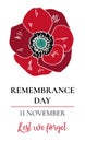 Remembrance day design template with poppy flower. Hand drawn vector sketch illustration Royalty Free Stock Photo