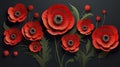 Remembrance day lest we forget. realistic red poppy flower international symbol of peace with paper cut art and craft style Royalty Free Stock Photo