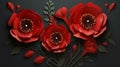 Remembrance day lest we forget. realistic red poppy flower international symbol of peace with paper cut art and craft style Royalty Free Stock Photo