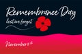 Remembrance Day Lest we forget vector illustration with a single poppy flower Royalty Free Stock Photo