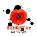 Remembrance Day Poppy invitation card. Lest We Forget message. Royalty Free Stock Photo