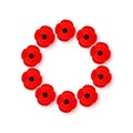 Remembrance Day Poppy Wreath with a place for text. Bright Poppy flower symbol of peace. Lest We Forget.