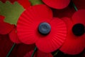 Remembrance day in the UK and salute to veterans of the armed forces concept with a close up on a group of Remembrance poppies and