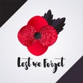 Remembrance Day vector card. Lest We forget message.