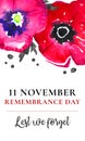 Remembrance day vertical banner design. Poppy flowers on the top of the page with title. Hand drawn watercolor sketch illustration Royalty Free Stock Photo