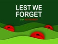 Vector Remembrance Day web layered banner. Paper cut Red Poppy flower International symbol of Peace. Anzac, Memorial