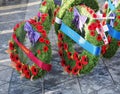 Remembrance Day Wreaths In Front Of Cenotaph