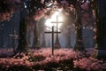 Remembrance Garden with FlowerCovered Crosses A Royalty Free Stock Photo