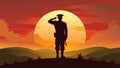 Remembrance and Gratitude A poignant image of a soldier saluting towards the sky surrounded by the fading light of a