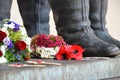 Remembrance poppies at a war memorial