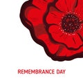 Remembrance poppy and lest we forget concept banner. Vector illustration with hand-drawn red poppy to Anzac day and May 8th Royalty Free Stock Photo