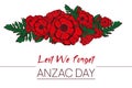 Remembrance poppy and lest we forget concept banner. Vector illustration with hand-drawn red poppy to Anzac day and May 8th Royalty Free Stock Photo