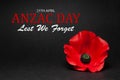 The remembrance poppy - poppy appeal. Poppy flower on black background. Decorative flower for Anzac Day.