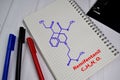 Remifentanil molecule write on the book. Structural chemical formula. Education concept