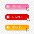 Remind button icon collection with different clicking hand cursor