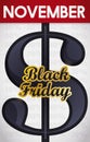 Reminder of Black Friday in November with Dark Money Symbol, Vector Illustration