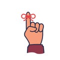 Reminder black icon. Forefinger with red ribbon vector Royalty Free Stock Photo