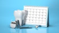 Reminder calendar for visiting the dentist. Dental appointment, check. Calendar with tooth and dental mirror and dental