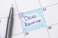 Reminder Class Reunion in calendar with pen