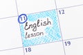 Reminder English lesson in calendar