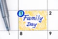 Reminder Family Day in calendar with pen