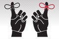 Reminder hand with tied ribbon to finger -vector flat icon on a transparent background