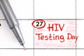 Reminder HIV Testing Day in calendar with pen Royalty Free Stock Photo