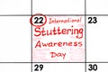 Reminder International Stuttering Awareness Day in calendar