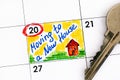 Reminder Moving to a New House in calendar with key.