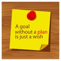 Reminder paper word A goal without a plan is just a wish vector. Vector Illustration.