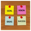 Reminder paper word goal, vision, ideas, and success vector. Vector Illustration.