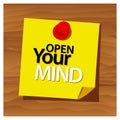 Reminder paper word open your mind vector. Vector Illustration. Royalty Free Stock Photo