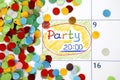 Reminder Party in calendar with confetti