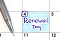 Reminder Renewal Day in calendar with pen Royalty Free Stock Photo