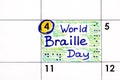 Reminder World Braille Day in calendar.