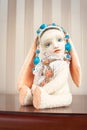 Reminiscences of childhood. Old vintage handmade art plush doll Royalty Free Stock Photo