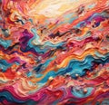 An abstract digital landscape, with swirling patterns and vibrant colors.