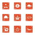 Remittance icons set, grunge style