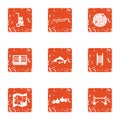 Remittance icons set, grunge style