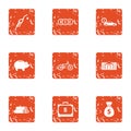 Remittance select icons set, grunge style