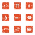 Remittance trip icons set, grunge style