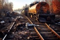 remnants of cargo spilled around train derailment