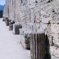 Remnants of classical columns in a street in Pompeii, Italy Royalty Free Stock Photo