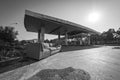 Black and white photo of an abandoned gas station Royalty Free Stock Photo